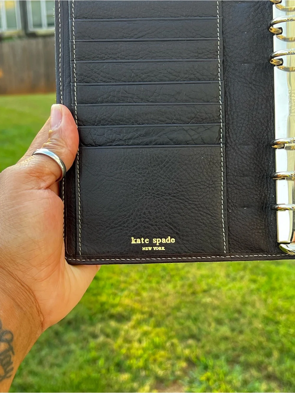 kate spade brown tablet folio with orange and cream stripe